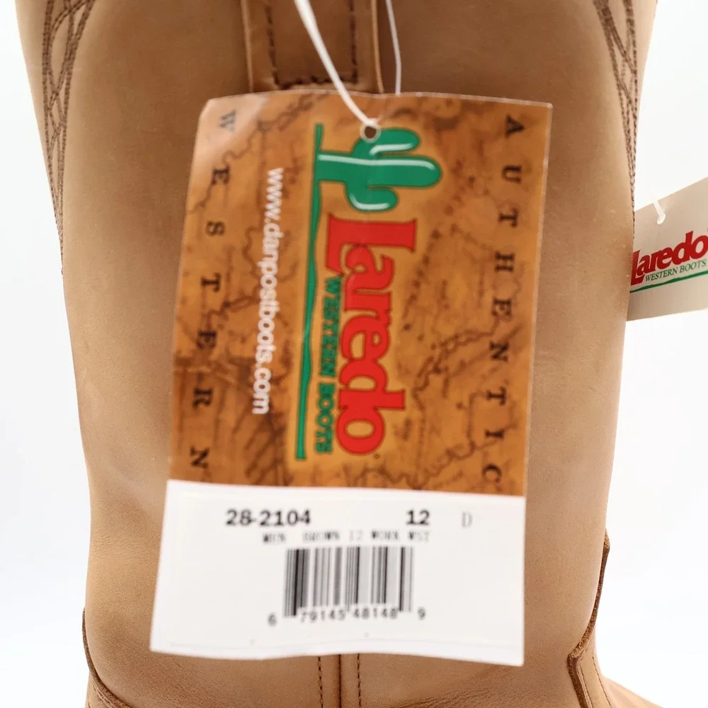 Laredo Y2K Western Boots Mens 12 D Tan Brown Leather Work Cowboy 2104 NIB